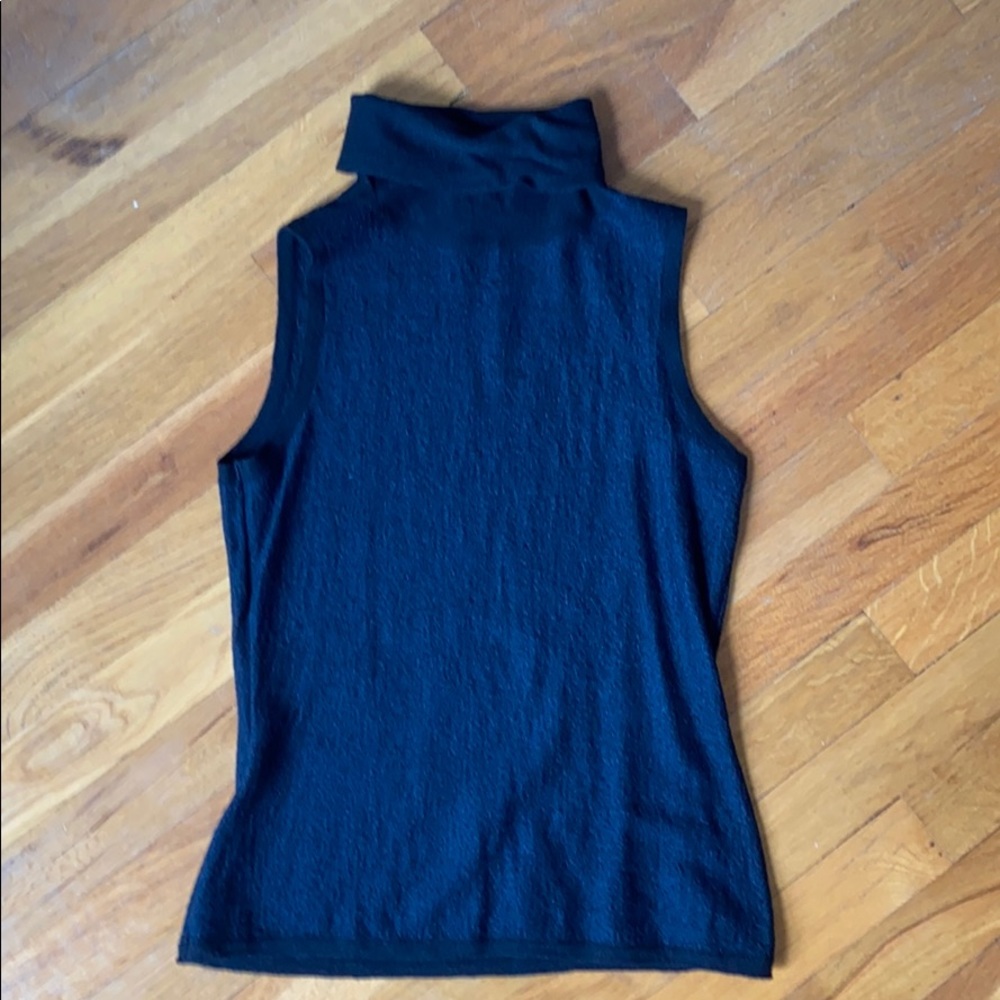 Black sleeveless turtleneck sheer sweater